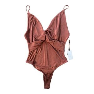 ASTR The Label Size XL Crossover Bodysuit Slinky Rust Color NEW Adjustable Twist